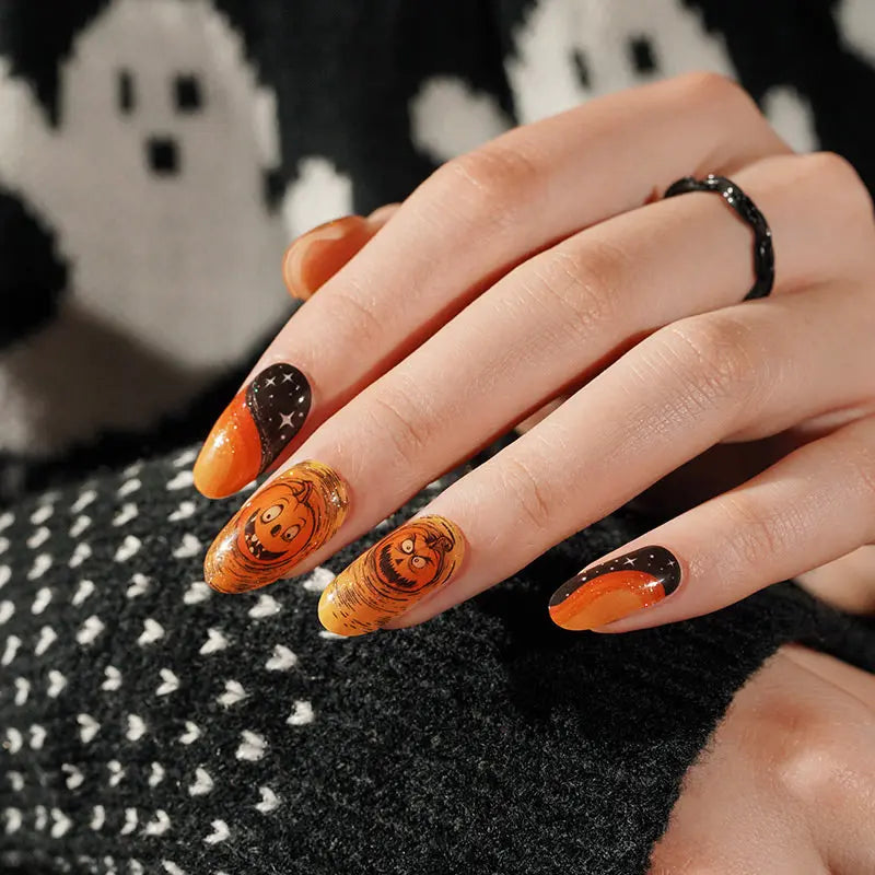 Halloween Stickers Pumpkin Strips — Semi-Cured Gel Nail Wraps