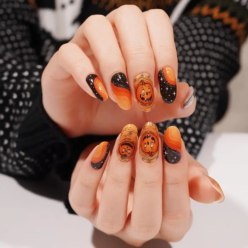 Halloween Stickers Pumpkin Strips — Semi-Cured Gel Nail Wraps