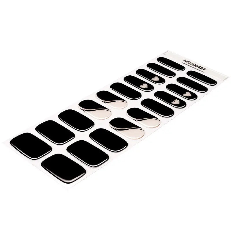 Heart Gel Black Pink Half Glitter Curved Full Cover Designs — Semi-Cured Gel Nail Wraps