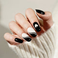 Heart Gel Black Pink Half Glitter Curved Full Cover Designs — Semi-Cured Gel Nail Wraps