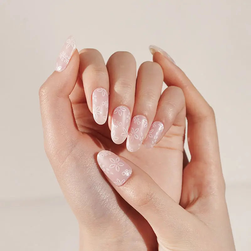 Light Pink Gel Stickers With Floral Patterns — Semi-Cured Gel Nail Wraps