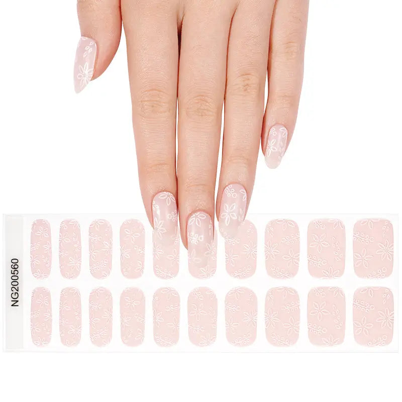 Light Pink Gel Stickers With Floral Patterns — Semi-Cured Gel Nail Wraps