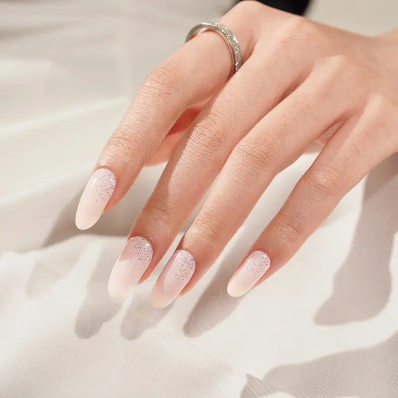 Light Pink Glitter Gradient Gel Stickers — Semi-Cured Gel Nail Wraps