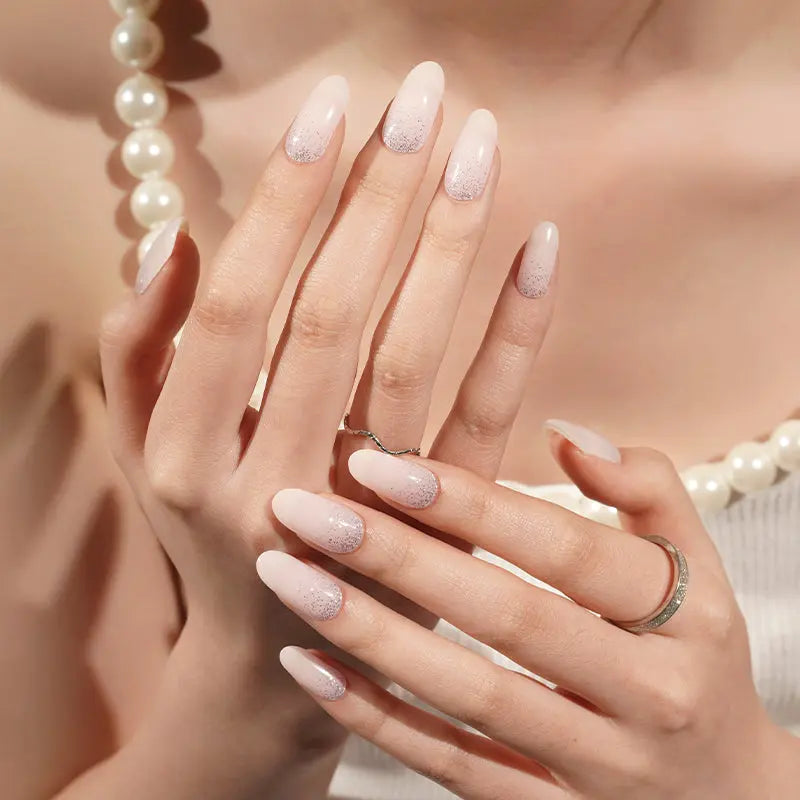 Light Pink Glitter Gradient Gel Stickers — Semi-Cured Gel Nail Wraps