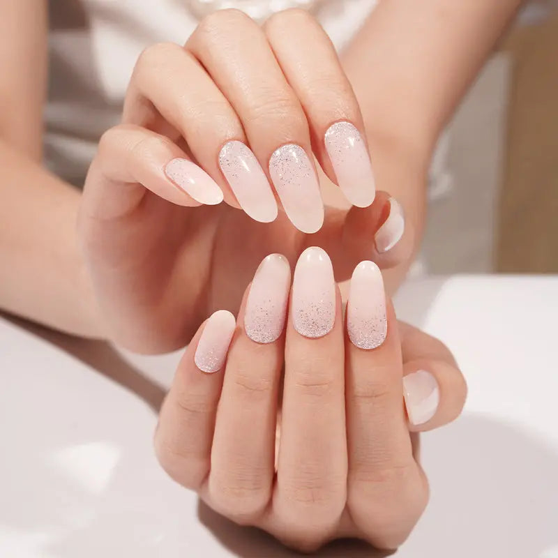 Light Pink Glitter Gradient Gel Stickers — Semi-Cured Gel Nail Wraps