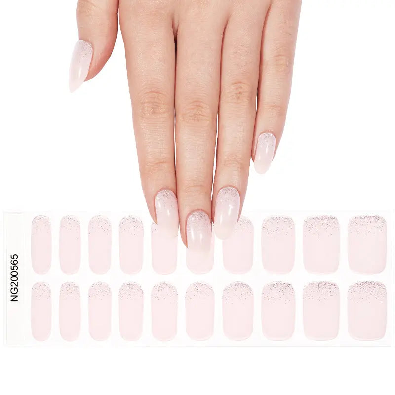 Light Pink Glitter Gradient Gel Stickers — Semi-Cured Gel Nail Wraps