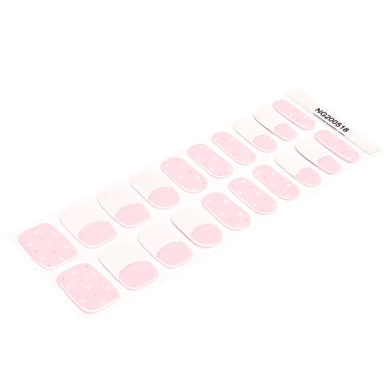 Love Heart Stickers Pink French Strips — Semi-Cured Gel Nail Wraps