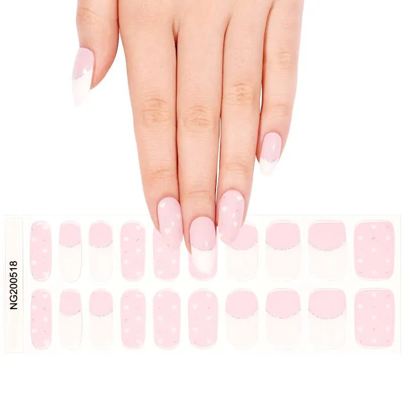 Love Heart Stickers Pink French Strips — Semi-Cured Gel Nail Wraps