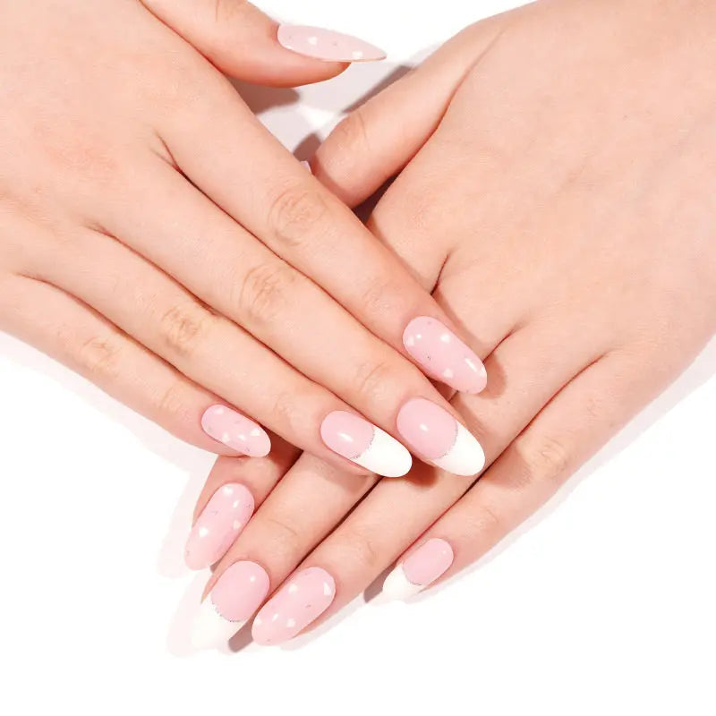 Love Heart Stickers Pink French Strips — Semi-Cured Gel Nail Wraps