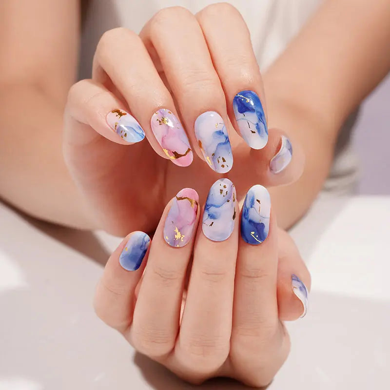Luxury Gold Foil Marble Gel Stickers Customizable For Brands — Semi-Cured Gel Nail Wraps
