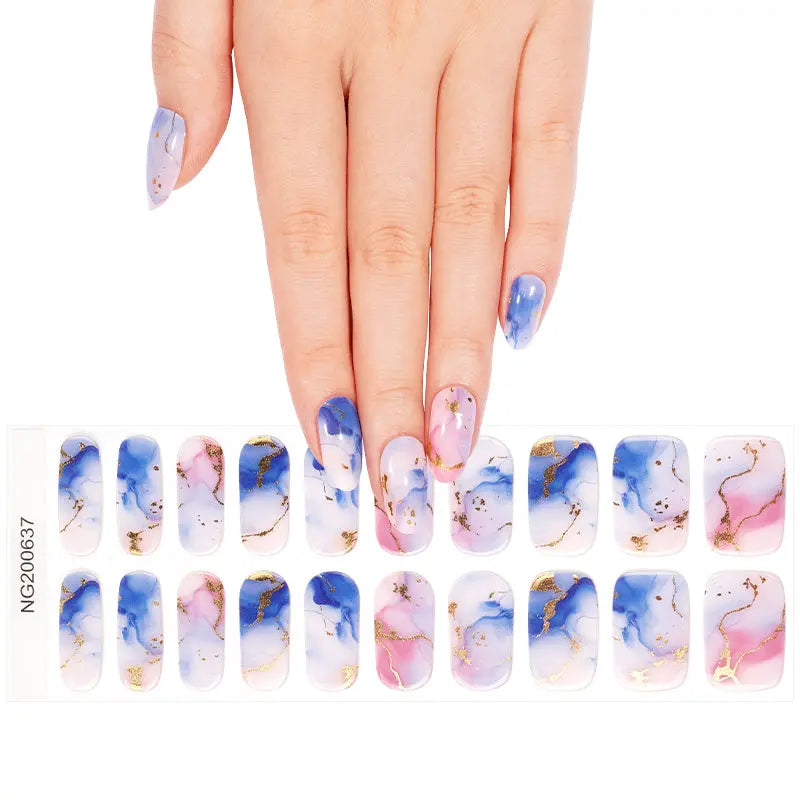 Luxury Gold Foil Marble Gel Stickers Customizable For Brands — Semi-Cured Gel Nail Wraps