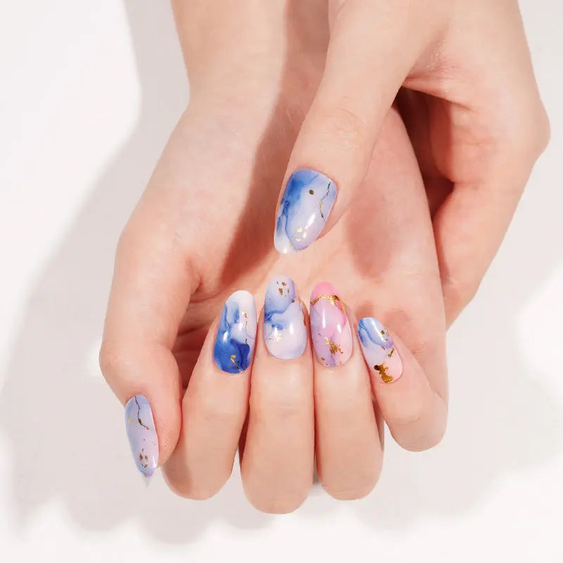 Luxury Gold Foil Marble Gel Stickers Customizable For Brands — Semi-Cured Gel Nail Wraps