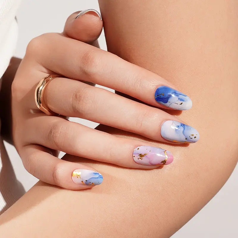 Luxury Gold Foil Marble Gel Stickers Customizable For Brands — Semi-Cured Gel Nail Wraps