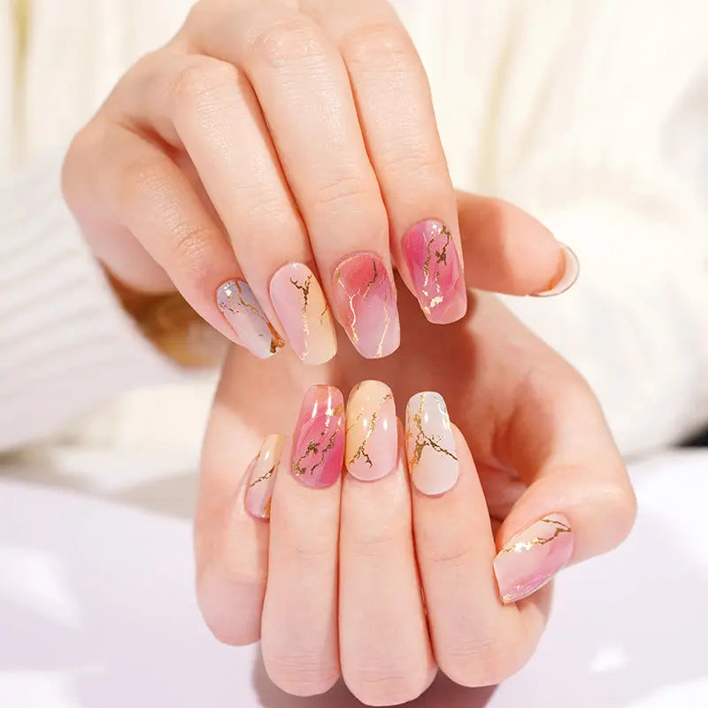 Marbled Gel Stickers With Uv Light 20 Strips — Semi-Cured Gel Nail Wraps