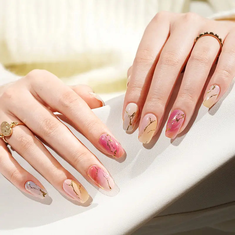 Marbled Gel Stickers With Uv Light 20 Strips — Semi-Cured Gel Nail Wraps