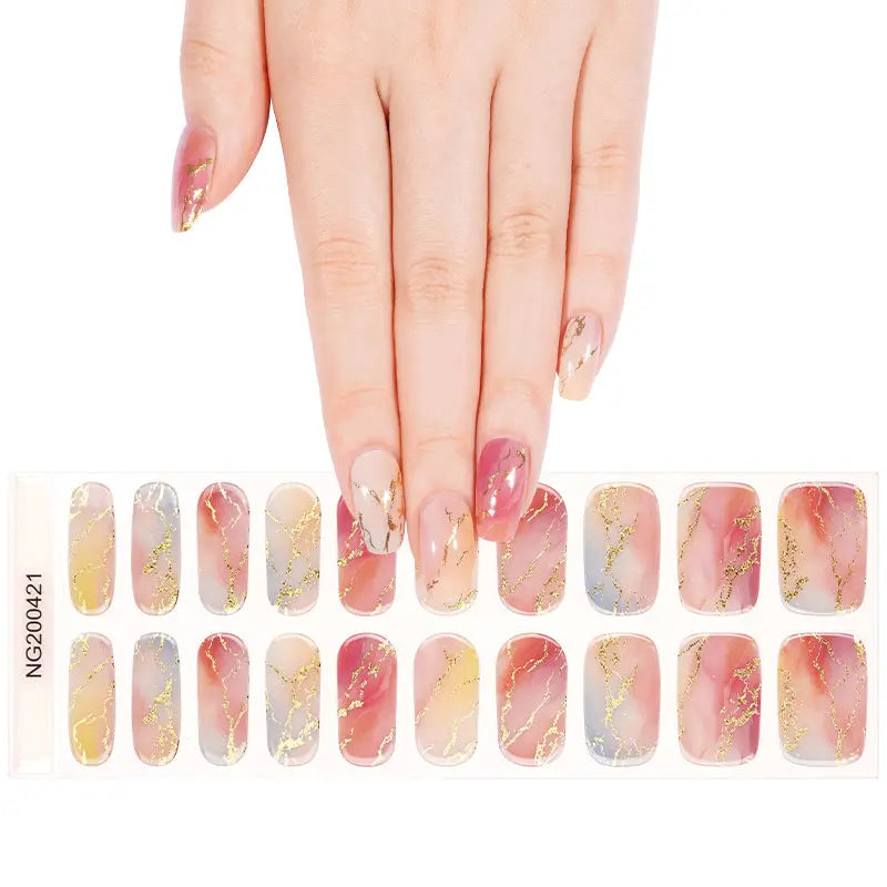 Marbled Gel Stickers With Uv Light 20 Strips — Semi-Cured Gel Nail Wraps