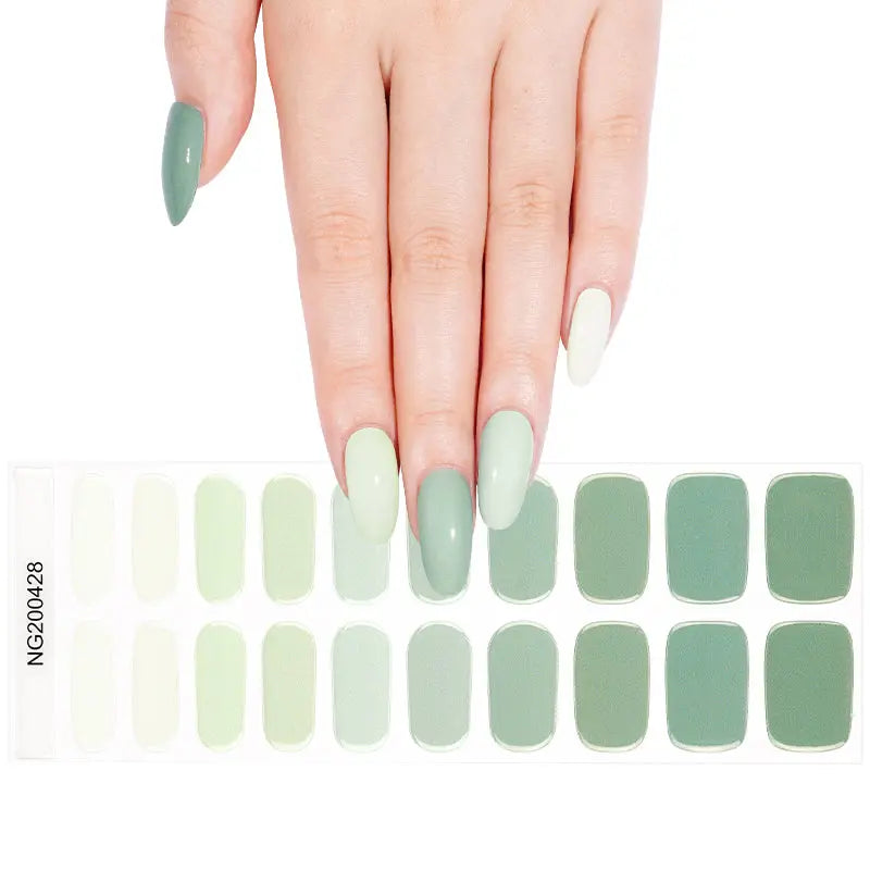Matcha Green Gel Stickers Gradient Green Manicure — Semi-Cured Gel Nail Wraps
