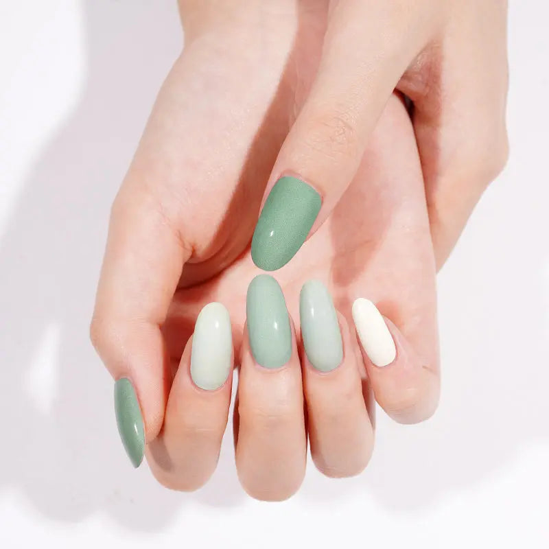 Matcha Green Gel Stickers Gradient Green Manicure — Semi-Cured Gel Nail Wraps