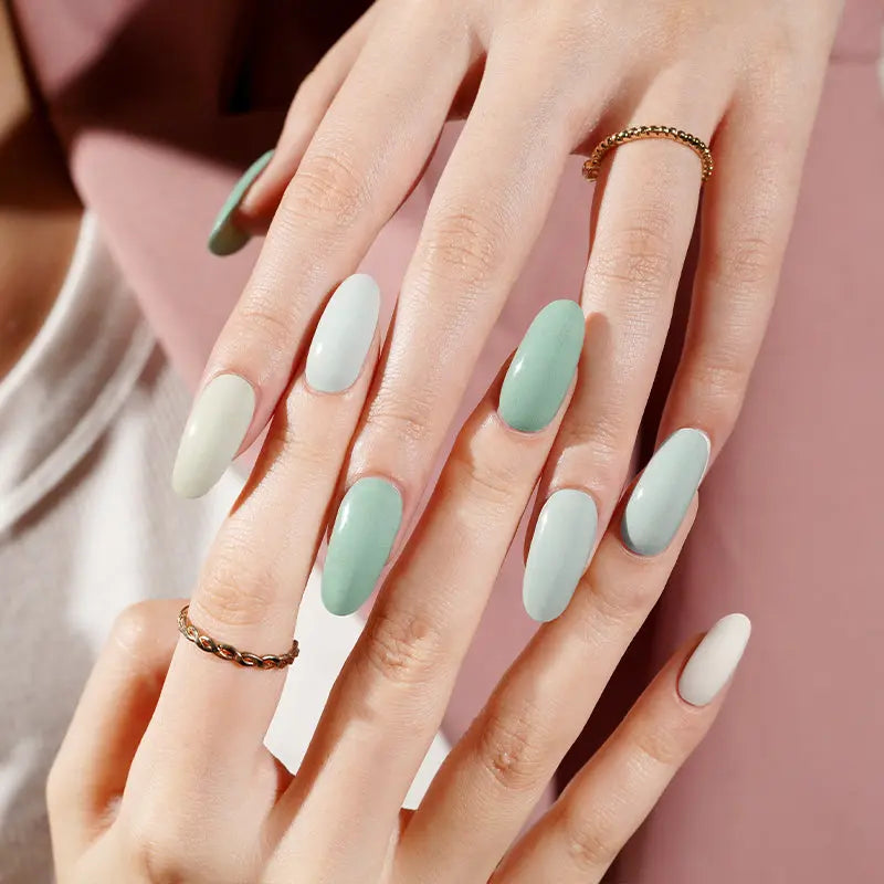 Matcha Green Gel Stickers Gradient Green Manicure — Semi-Cured Gel Nail Wraps