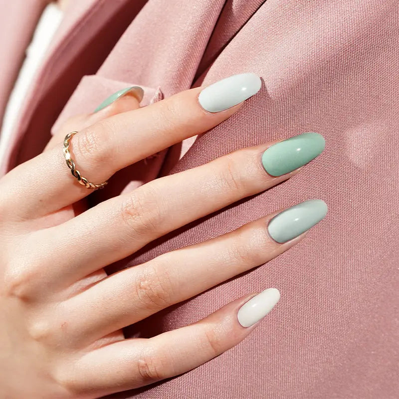 Matcha Green Gel Stickers Gradient Green Manicure — Semi-Cured Gel Nail Wraps