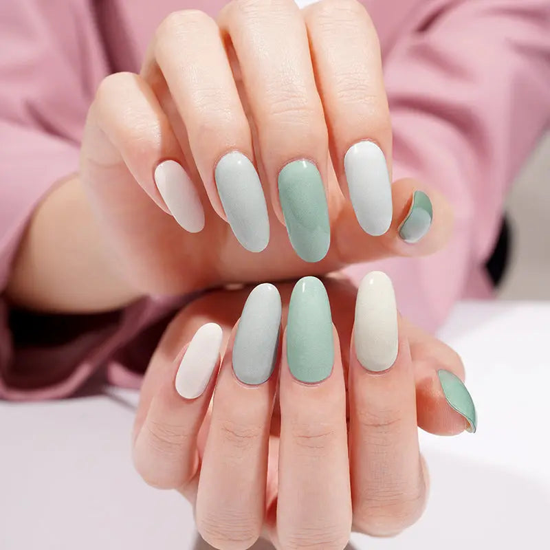 Matcha Green Gel Stickers Gradient Green Manicure — Semi-Cured Gel Nail Wraps