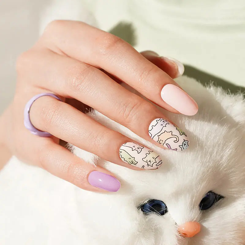 Multi-color Cute Cat Gel Designs — Semi-Cured Gel Nail Wraps