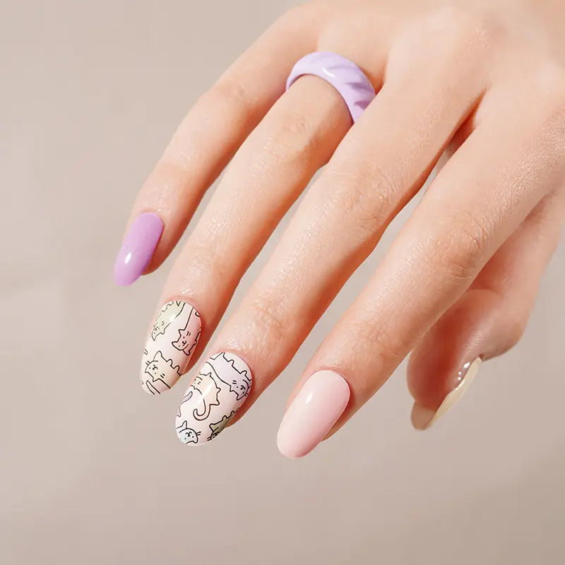 Multi-color Cute Cat Gel Designs — Semi-Cured Gel Nail Wraps