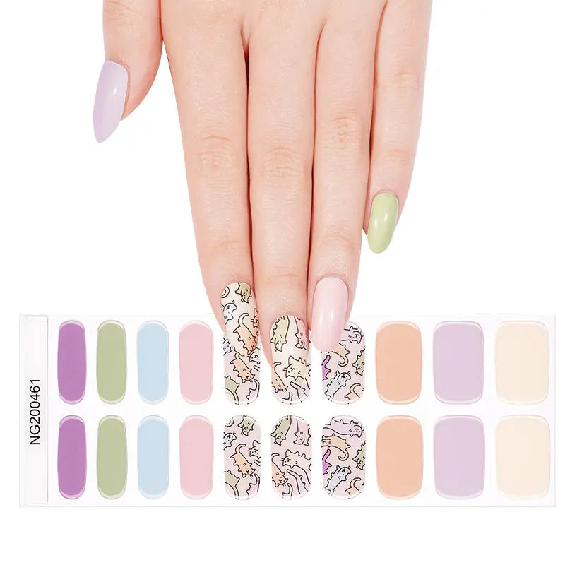 Multi-color Cute Cat Gel Designs — Semi-Cured Gel Nail Wraps
