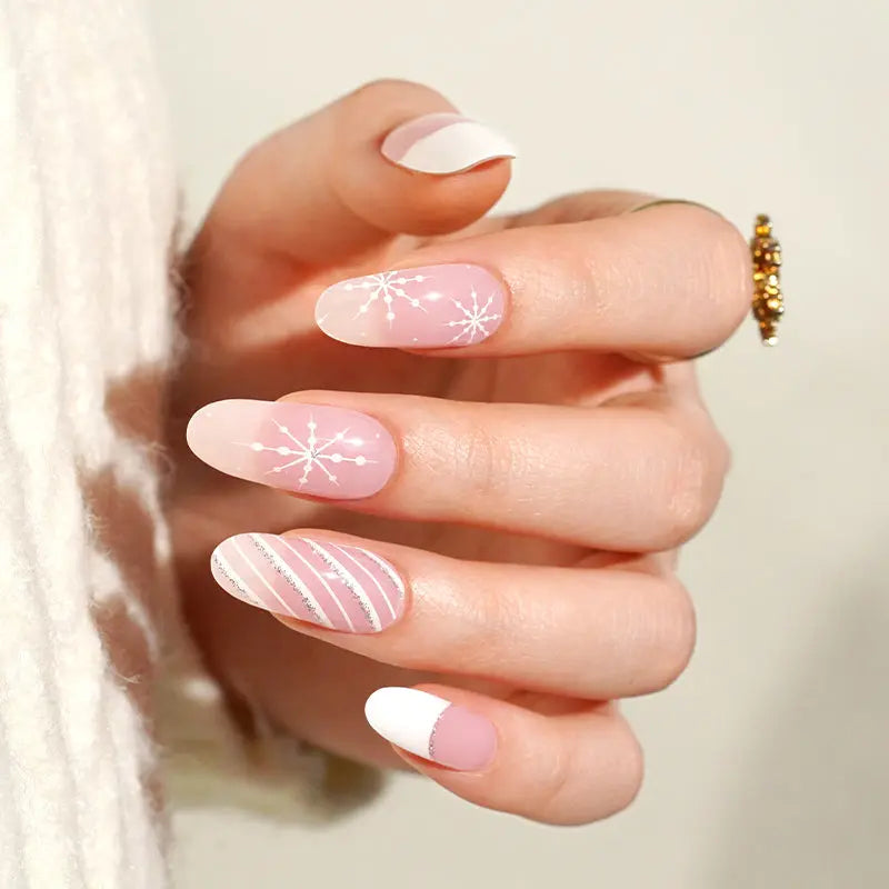 Foil Christmas Cute Glitter Cream Pink Gel Foils Self-Adhesive Stickers — Semi-Cured Gel Nail Wraps