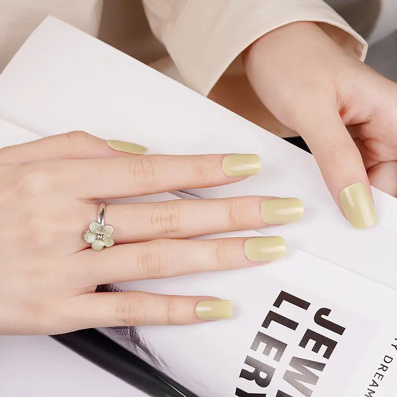 Stickers Yellow-green Solide Artificail Long Bright Oil Fake — Semi-Cured Gel Nail Wraps