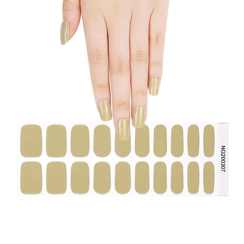 Stickers Yellow-green Solide Artificail Long Bright Oil Fake — Semi-Cured Gel Nail Wraps