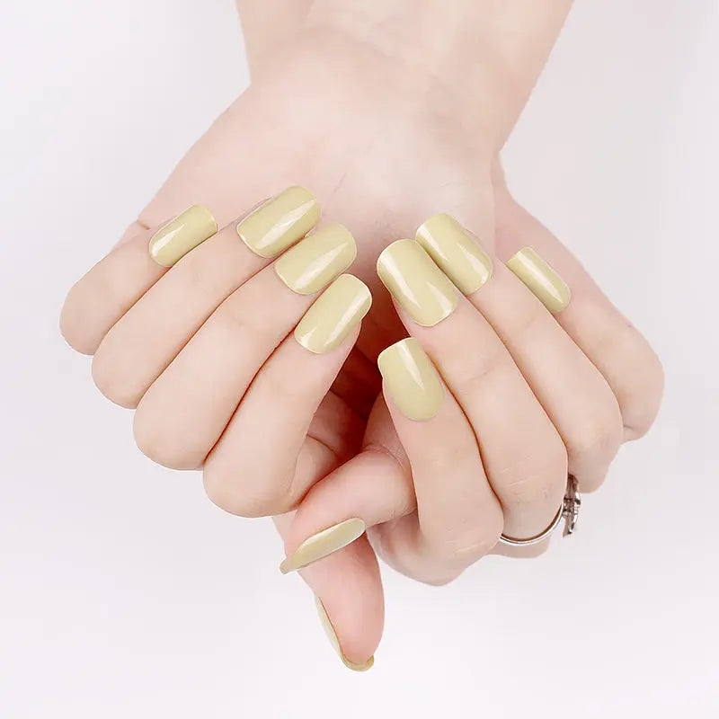 Stickers Yellow-green Solide Artificail Long Bright Oil Fake — Semi-Cured Gel Nail Wraps