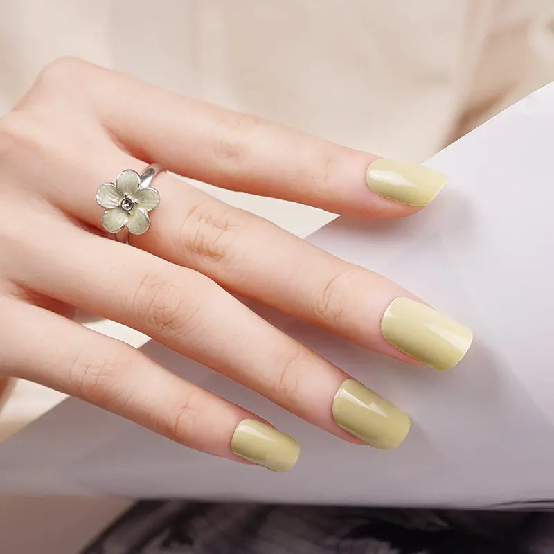 Stickers Yellow-green Solide Artificail Long Bright Oil Fake — Semi-Cured Gel Nail Wraps