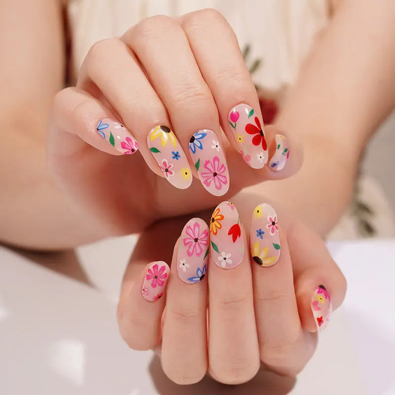 Pink Floral Stickers Strips — Semi-Cured Gel Nail Wraps