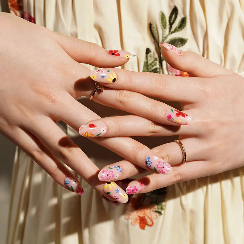Pink Floral Stickers Strips — Semi-Cured Gel Nail Wraps