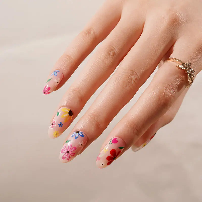 Pink Floral Stickers Strips — Semi-Cured Gel Nail Wraps