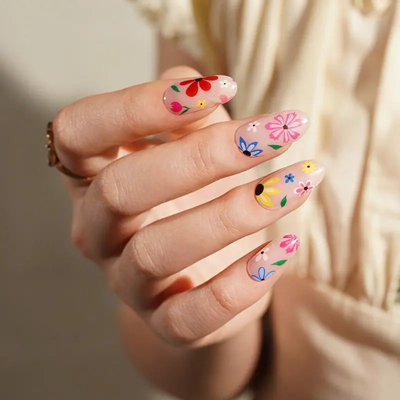 Pink Floral Stickers Strips — Semi-Cured Gel Nail Wraps