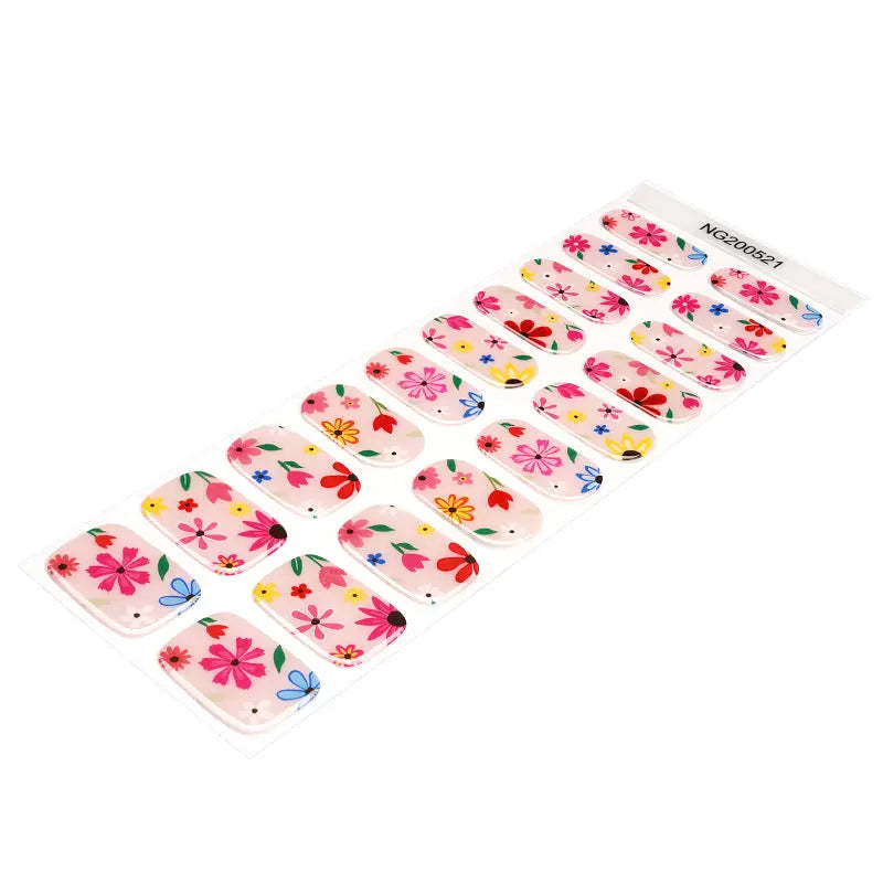 Pink Floral Stickers Strips — Semi-Cured Gel Nail Wraps
