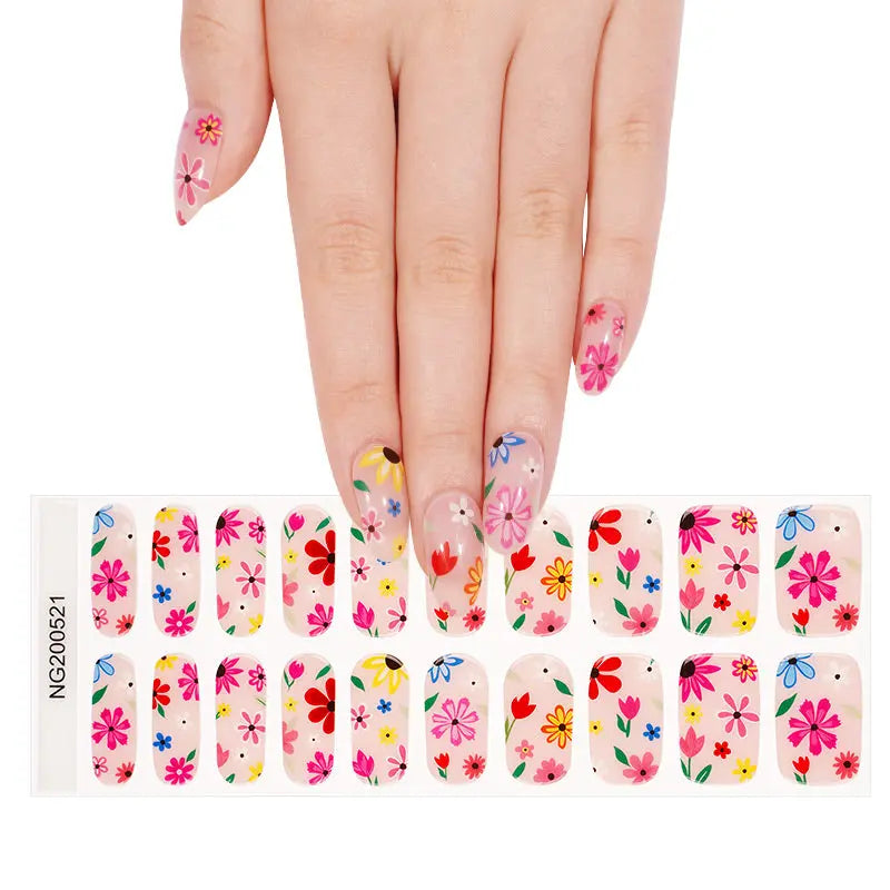 Pink Floral Stickers Strips — Semi-Cured Gel Nail Wraps