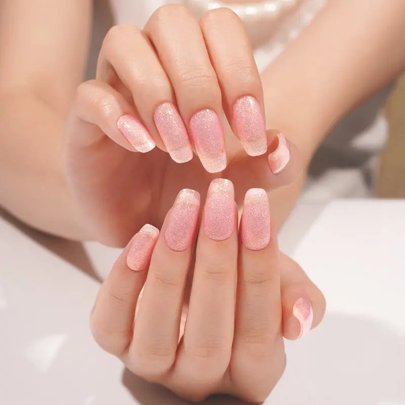Pink Glitter – & Available — Semi-Cured Gel Nail Wraps