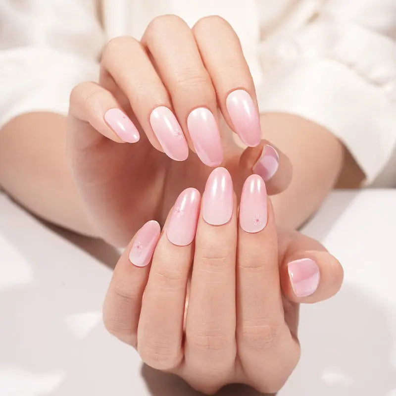 Pink Gradient Gel Stickers With Floral Design — Semi-Cured Gel Nail Wraps