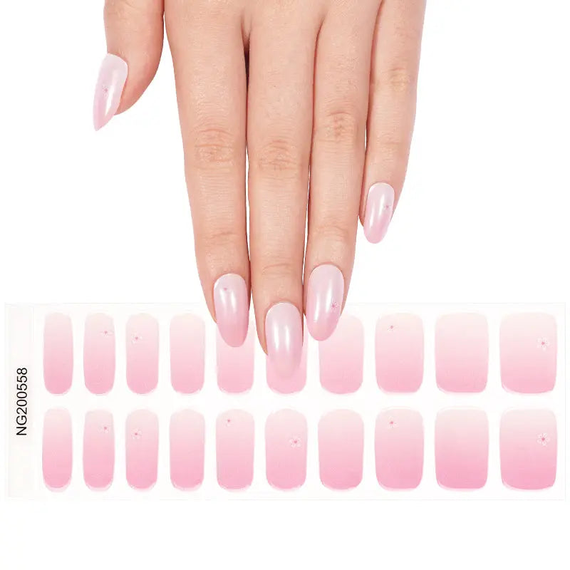 Pink Gradient Gel Stickers With Floral Design — Semi-Cured Gel Nail Wraps