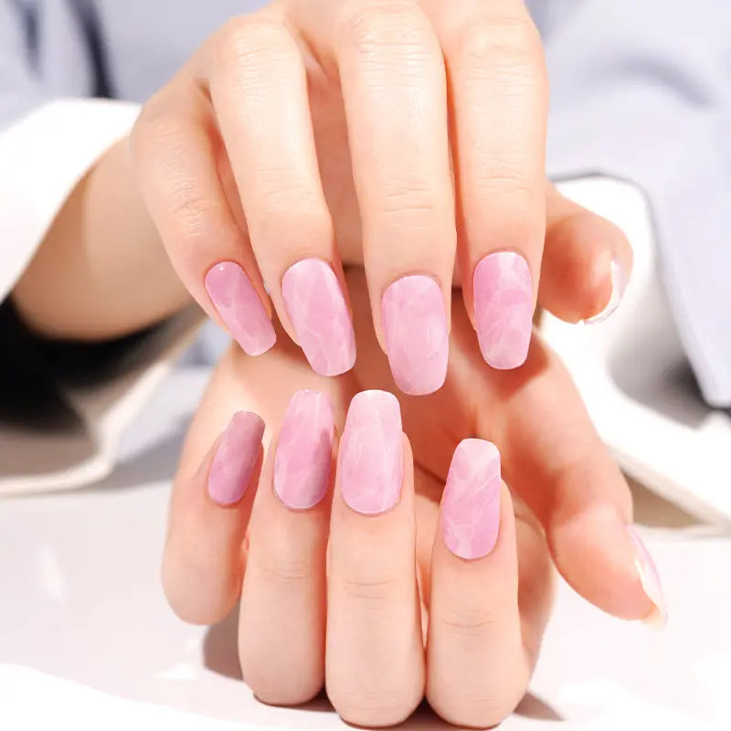 Pink Marble Uv Gel Gel Sticker Uv Light Required — Semi-Cured Gel Nail Wraps
