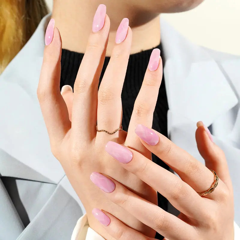 Pink Marble Uv Gel Gel Sticker Uv Light Required — Semi-Cured Gel Nail Wraps