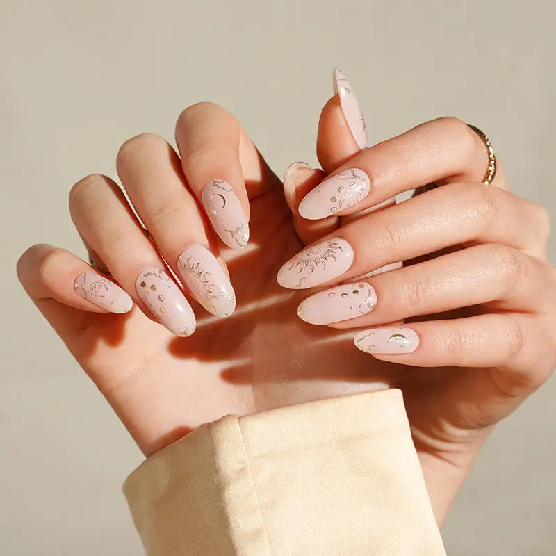 Pink Stickers Solar Celestial Art — Semi-Cured Gel Nail Wraps