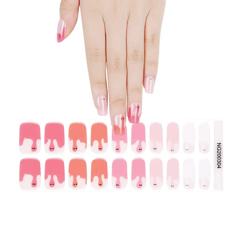 Playful Imps On Pink Gel Stickers — Semi-Cured Gel Nail Wraps