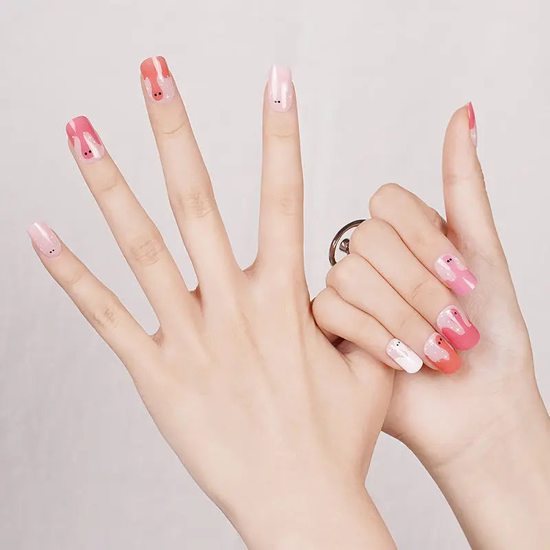 Playful Imps On Pink Gel Stickers — Semi-Cured Gel Nail Wraps