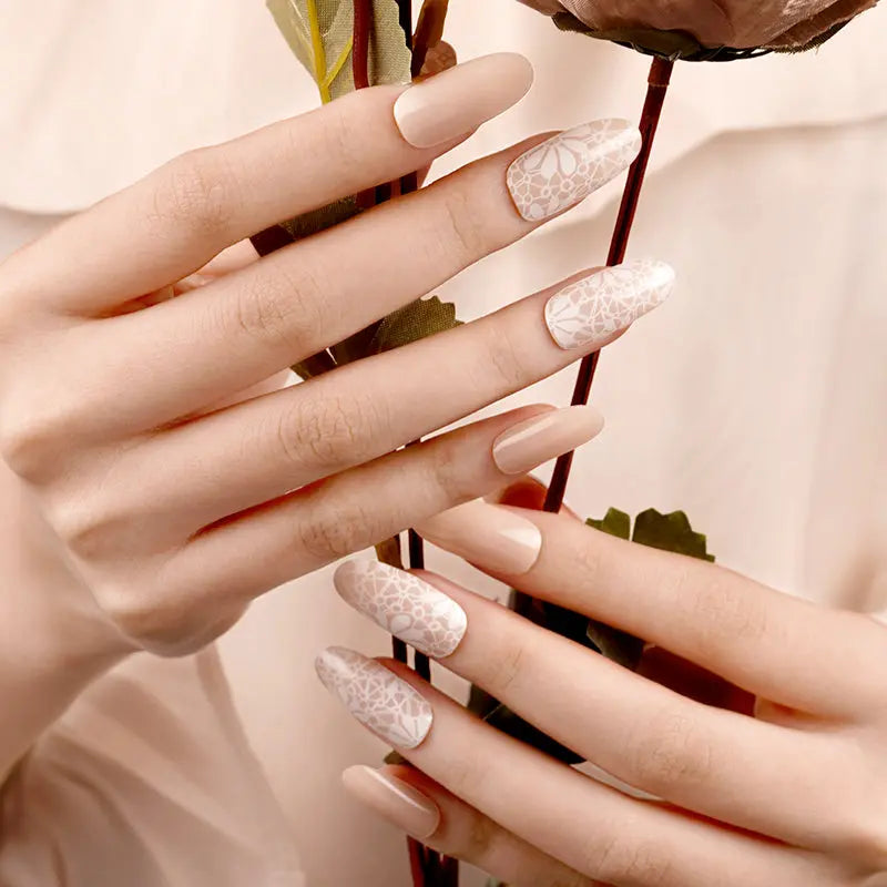 Press On Lace-Trimmed Sunshine — Semi-Cured Gel Nail Wraps