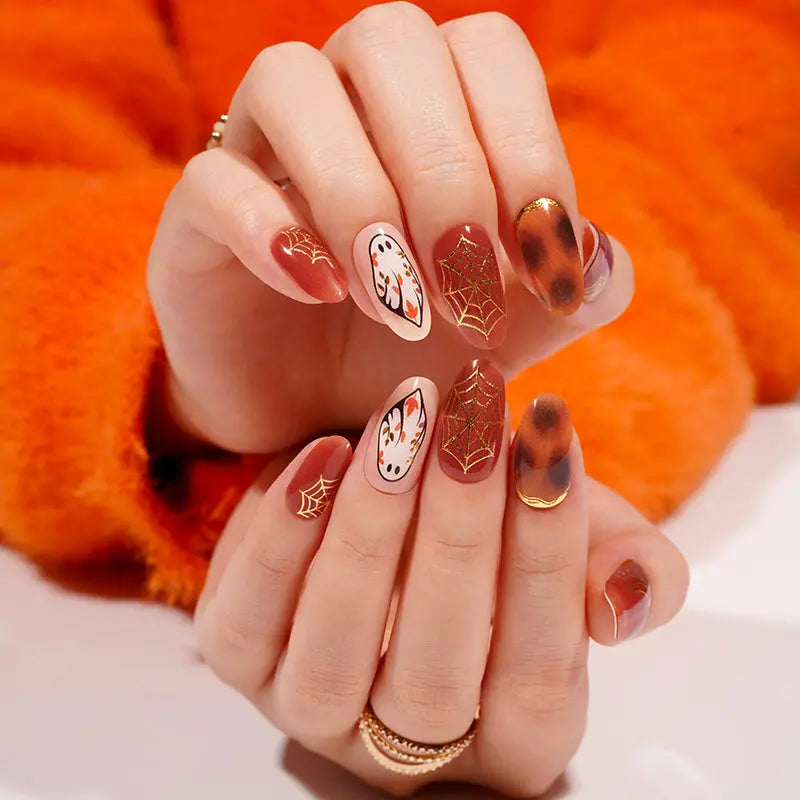 Price Halloween Gold Foil Spider Web Gel Stickers — Semi-Cured Gel Nail Wraps