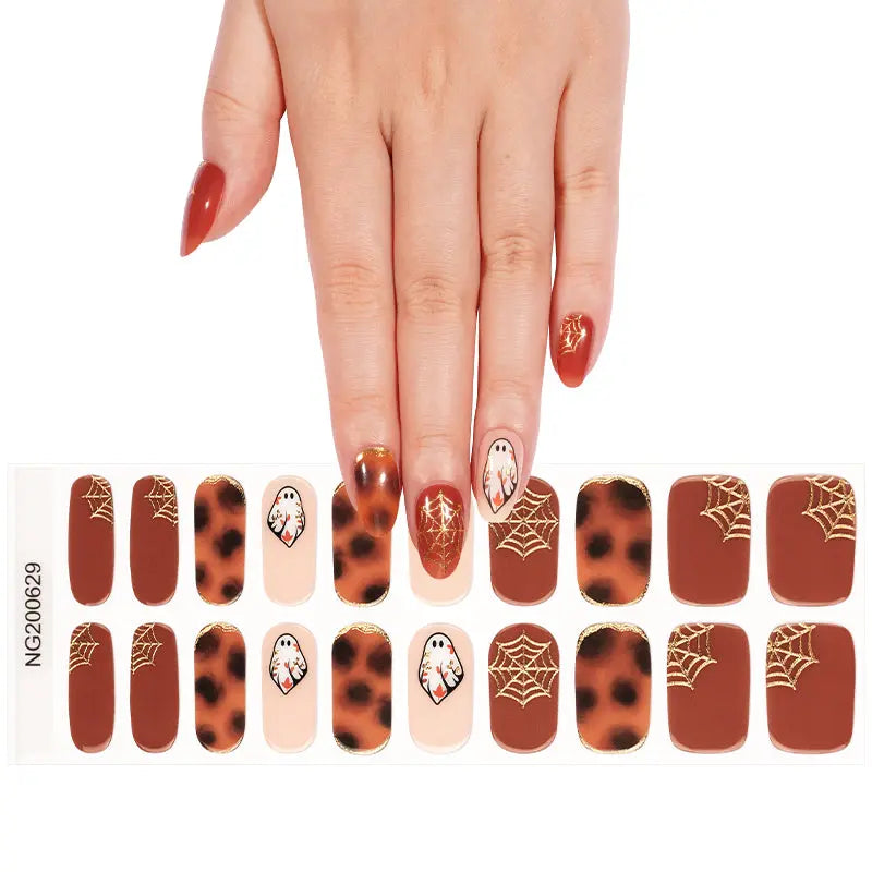 Price Halloween Gold Foil Spider Web Gel Stickers — Semi-Cured Gel Nail Wraps